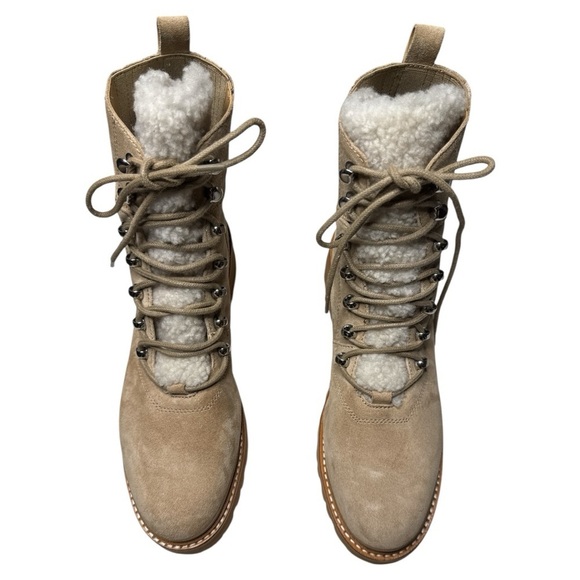 Marc Fisher Izzie Suede Lace-Up Lugsole Shearling Ankle Boots Size 10 Oasis Tan - Picture 3 of 10